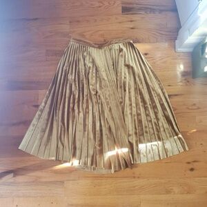 Gold Velvet Accordion Pleat Midi-Skirt, Size 6